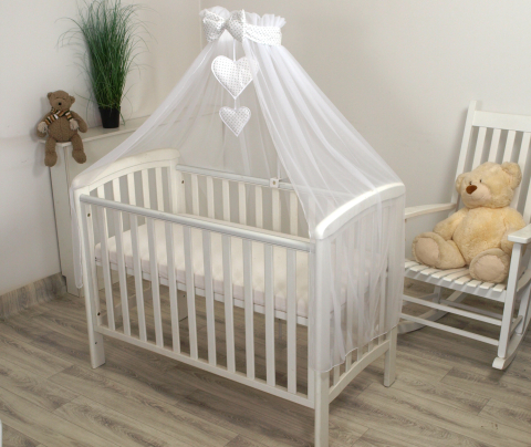 Baldachin din tul cu fundă cu buline + Suport universal din metal pentru pătuț, Amy | Set complet 300x155 cm [1]