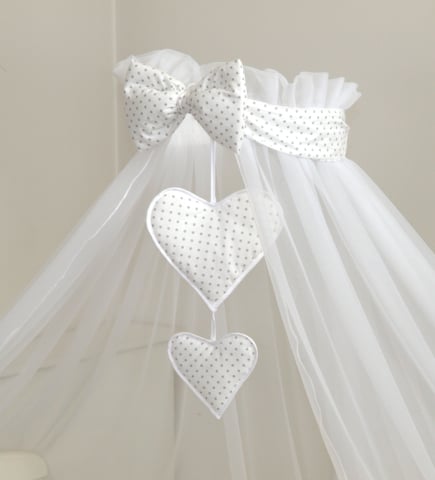 Baldachine - Baldachin din tul cu fundă cu buline + Suport universal din metal pentru pătuț, Amy | Set complet 300x155 cm