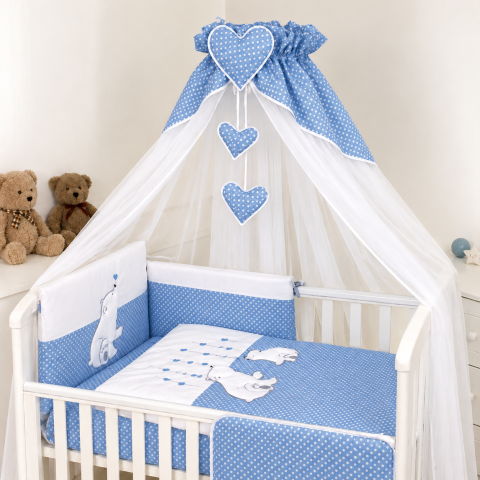 Baldachine - Baldachin din tul pentru pătuț, 600x160 cm, Bear Heart Blue – Amy | Protecție, confort și decor elegant