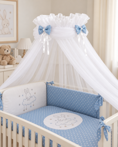 Baldachine - Baldachin din tul pentru pătuț, 600x160 cm, Sky Bunny Blue – Amy | Protecție, confort și decor elegant