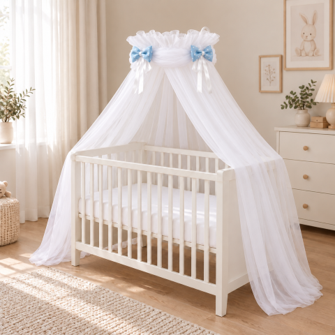 Baldachine - Baldachin din tul pentru pătuț, 600x160 cm, Sky Bunny Blue – Amy | Protecție, confort și decor elegant