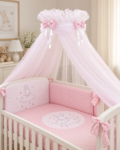 Baldachine - Baldachin din tul pentru pătuț, 600x160 cm, Sky Bunny Roz – Amy | Protecție, confort și decor elegant