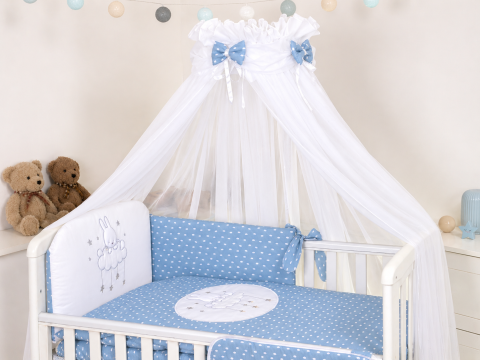 Baldachin din tul, Sky Bunny Blue + Suport universal din metal pentru pătuț| Set complet 600x160 cm [0]