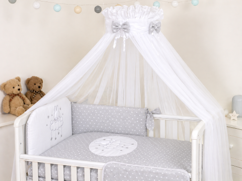 Baldachin din tul, Sky Bunny Gri + Suport universal din metal pentru pătuț| Set complet 600x160 cm [0]