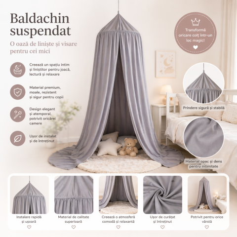 Baldachine suspendate - Baldachin suspendat multifunctional, Bumbac, 320x250 cm, Pure Gri