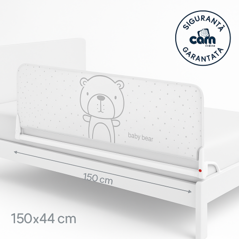Sisteme de siguranta copii - Barieră de protecție rabatabilă pentru pat copii CAM Baby Bear, 150×44 cm, alb – siguranță în trecerea la patul de tineret