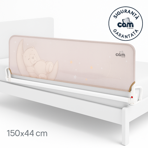 Sisteme de siguranta copii - Barieră de protecție rabatabilă pentru pat copii CAM Baby Bear, 150×44 cm, ursulet pe luna – siguranță în trecerea la patul de tineret
