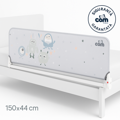 Sisteme de siguranta copii - Barieră de protecție rabatabilă pentru pat copii CAM Baby Minions, 150×44 cm, alb – siguranță în trecerea la patul de tineret