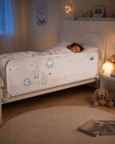 Sisteme de siguranta copii - Barieră Protecție Pat Copii CAM „Baby Minions" – Rabatabilă, 150x44cm, Certificat EN 1930:2011, Montaj Fără Scule | 18 Luni - 5 Ani