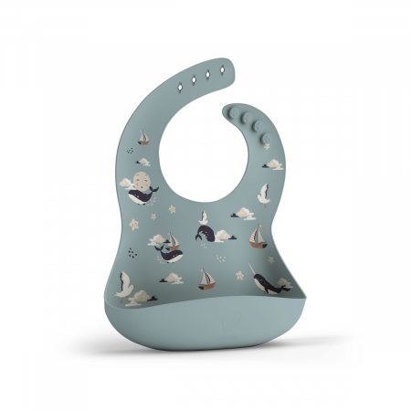 Bebe la masa - Bavetă din silicon cu buzunar, ajustabila, Magic Sea Animals