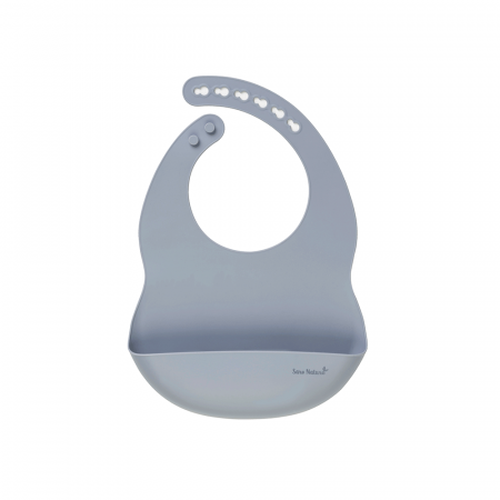 Bebe la masa - Bavetă din silicon cu buzunar, ajustabila, "Nordic" - Blu mist