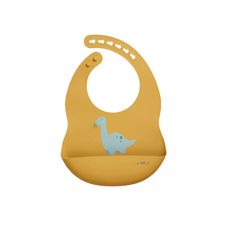 Bavete - Bavetă din silicon cu buzunar, ajustabila, "Party" - Dinos mustard