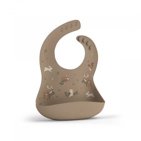 Bebe la masa - Bavetă din silicon cu buzunar, ajustabila, Animals Garden
