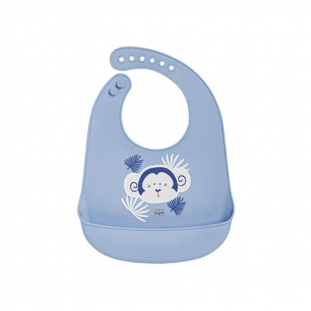 Bavete - Bavetă din silicon cu buzunar, ajustabila, Yum! Bib - Blue monkey