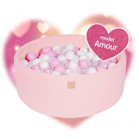 Piscine uscate cu bile colorate - Piscina uscata cu 250 de bile (Alb perlat, Transparent, Roz Pastel) MeowBaby®, Amour, 90x30 cm, roz deschis