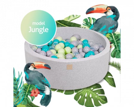 Piscine uscate cu bile colorate - Piscina uscata cu 250 de bile (Turcoaz, Transparent, Verde, Gri) MeowBaby®, Jungle, 90x30 cm, Gri Deschis