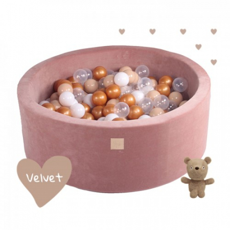 Piscina uscata cu 250 de bile (Auriu, Alb, Transparent, Bej ) MeowBaby®, Teddy Bear, 90x40 cm, Catifea Bej [1]