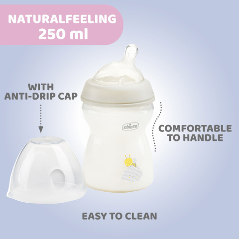 Biberon Chicco Natural Feeling PP, 250ml, unisex, tetina s., 2luni+, 0%BPA [6]