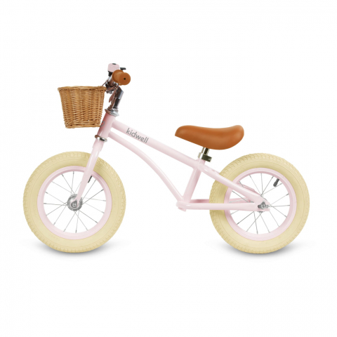 Bicicleta de echilibru fara pedale pentru copii, reglabila, roti de 12", sonerie si cos, 3 ani+, Retro Classy Pink, Kidwell [2]
