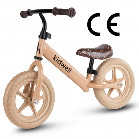 Bicicleta de echilibru fara pedale pentru copii, reglabila si roti late Eva de 12", Rebel Beige, Kidwell [3]