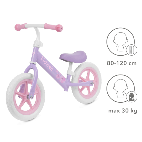 Bicicleta de echilibru fara pedale pentru copii, reglabila si roti late Eva de 12", Rebel Violet, Kidwell [4]