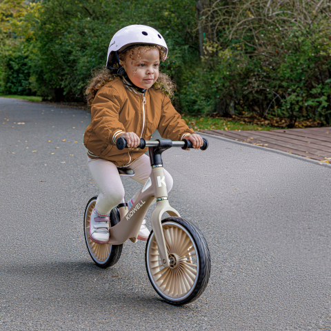 Bicicleta de echilibru fara pedale pentru copii, Kidwell NIX Beige, 3.05 kg, roți PU 29 cm, reglabilă, 80–120 cm, max. 30 kg [8]