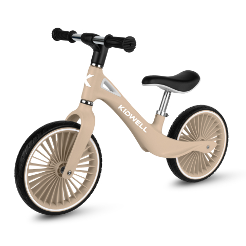 Biciclete de echilibru - Bicicleta de echilibru fara pedale pentru copii, Kidwell NIX Beige, 3.05 kg, roți PU 29 cm, reglabilă, 80–120 cm, max. 30 kg