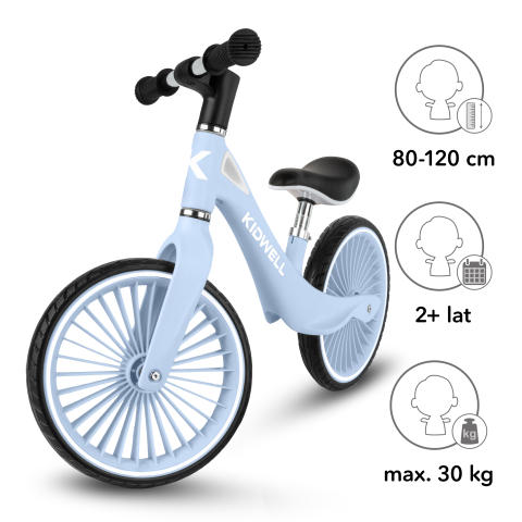 Bicicleta de echilibru fara pedale pentru copii, Kidwell NIX Blue Aura, 3.05 kg, roți PU 29 cm, reglabilă, 80–120 cm, max. 30 kg [5]