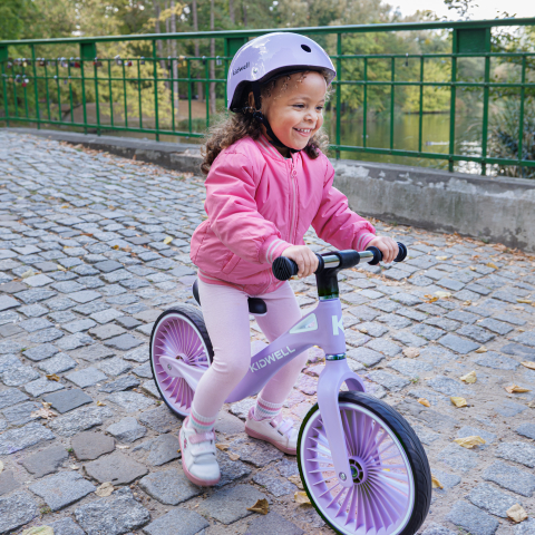 Bicicleta de echilibru fara pedale pentru copii, Kidwell NIX Lavender, 3.05 kg, roți PU 29 cm, reglabilă, 80–120 cm, max. 30 kg [8]
