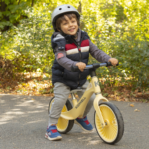 Bicicleta de echilibru fara pedale pentru copii, Kidwell NIX Yellow, 3.05 kg, roți PU 29 cm, reglabilă, 80–120 cm, max. 30 kg [8]