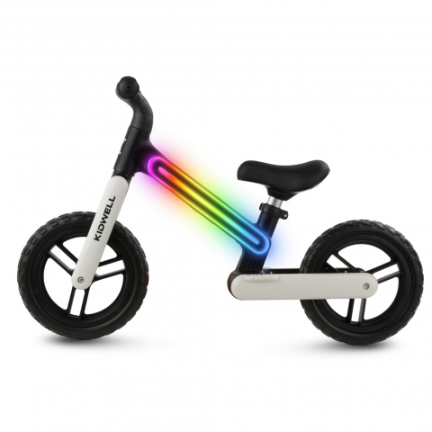 Bicicleta de echilibru fara pedale pentru copii, sa reglabila, cu lumini LED, roti Eva, 2 ani+, Suno Black/White, Kidwell [2]