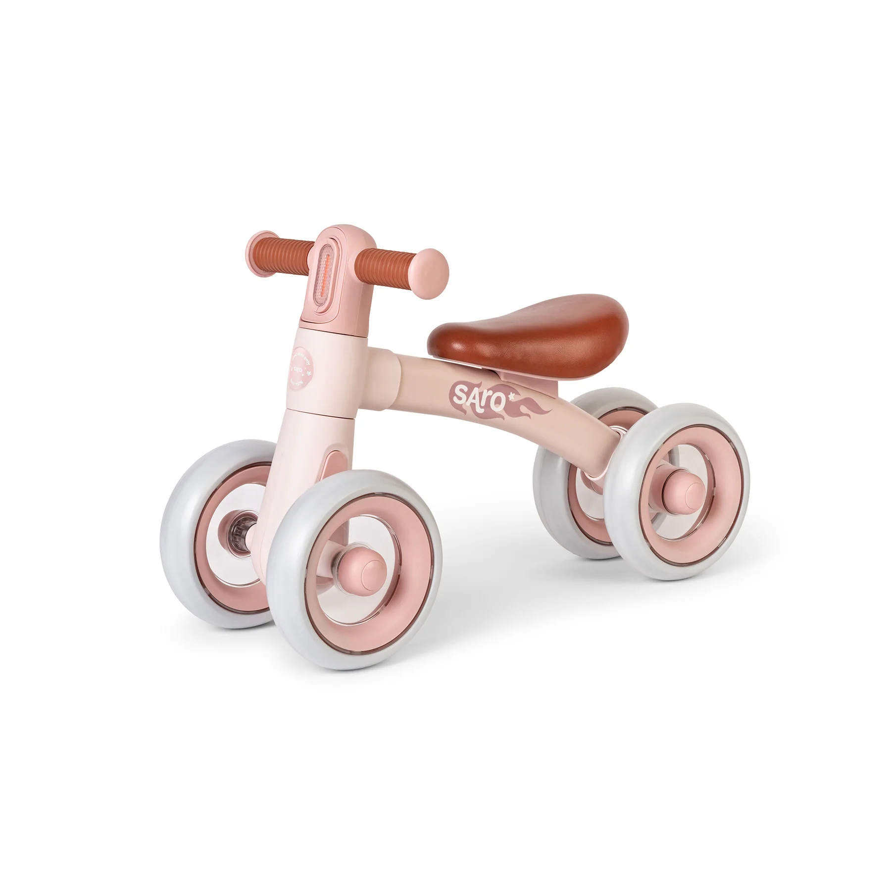 Bicicletă de echilibru Saro “Ride Free” Pink, fără pedale, cu 4 roți pentru stabilitate (2 față + 2 spate), lumină frontală, 12+ luni, max 25 kg [1]