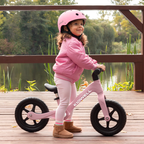Bicicleta de echilibru fara pedale pentru copii, pliabila, Kidwell FLEX Pink, ultra usoara 2.9 kg, roți EVA 29 cm, reglabilă, 80–120 cm, max. 30 kg [13]