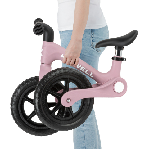 Bicicleta de echilibru fara pedale pentru copii, pliabila, Kidwell FLEX Pink, ultra usoara 2.9 kg, roți EVA 29 cm, reglabilă, 80–120 cm, max. 30 kg [6]