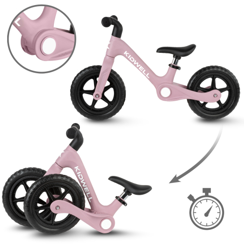 Bicicleta de echilibru fara pedale pentru copii, pliabila, Kidwell FLEX Pink, ultra usoara 2.9 kg, roți EVA 29 cm, reglabilă, 80–120 cm, max. 30 kg [5]