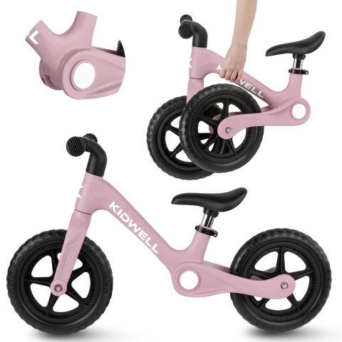 Bicicleta de echilibru fara pedale pentru copii, pliabila, Kidwell FLEX Pink, ultra usoara 2.9 kg, roți EVA 29 cm, reglabilă, 80–120 cm, max. 30 kg [1]