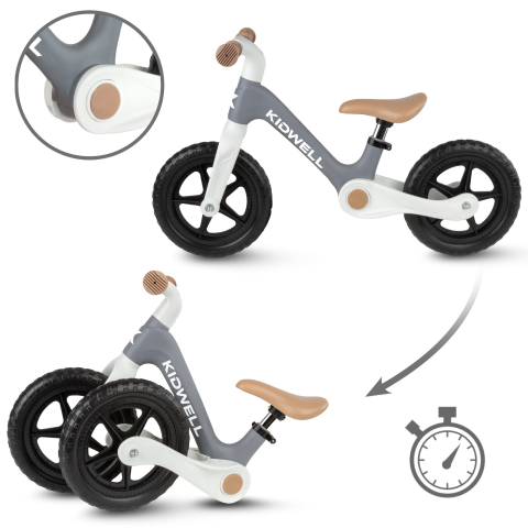 Bicicleta de echilibru fara pedale pentru copii, pliabila, Kidwell FLEX Gray, ultra usoara 2.9 kg, roți EVA 29 cm, reglabilă, 80–120 cm, max. 30 kg [2]