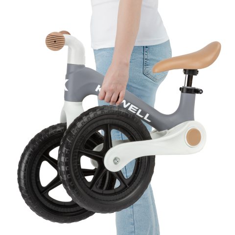 Bicicleta de echilibru fara pedale pentru copii, pliabila, Kidwell FLEX Gray, ultra usoara 2.9 kg, roți EVA 29 cm, reglabilă, 80–120 cm, max. 30 kg [3]