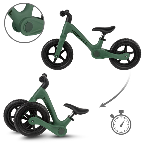 Bicicleta de echilibru fara pedale pentru copii, pliabila, Kidwell FLEX Green, ultra usoara 2.9 kg, roți EVA 29 cm, reglabilă, 80–120 cm, max. 30 kg [2]