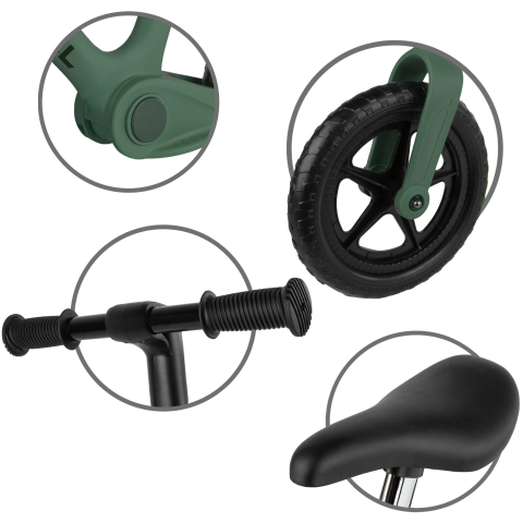 Bicicleta de echilibru fara pedale pentru copii, pliabila, Kidwell FLEX Green, ultra usoara 2.9 kg, roți EVA 29 cm, reglabilă, 80–120 cm, max. 30 kg [7]