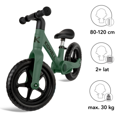 Bicicleta de echilibru fara pedale pentru copii, pliabila, Kidwell FLEX Green, ultra usoara 2.9 kg, roți EVA 29 cm, reglabilă, 80–120 cm, max. 30 kg [8]