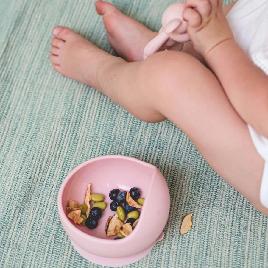 Bol anti-alunecare din silicon alimentar și linguriță, set de 2 piese pentru diversificare, Babyblue [13]