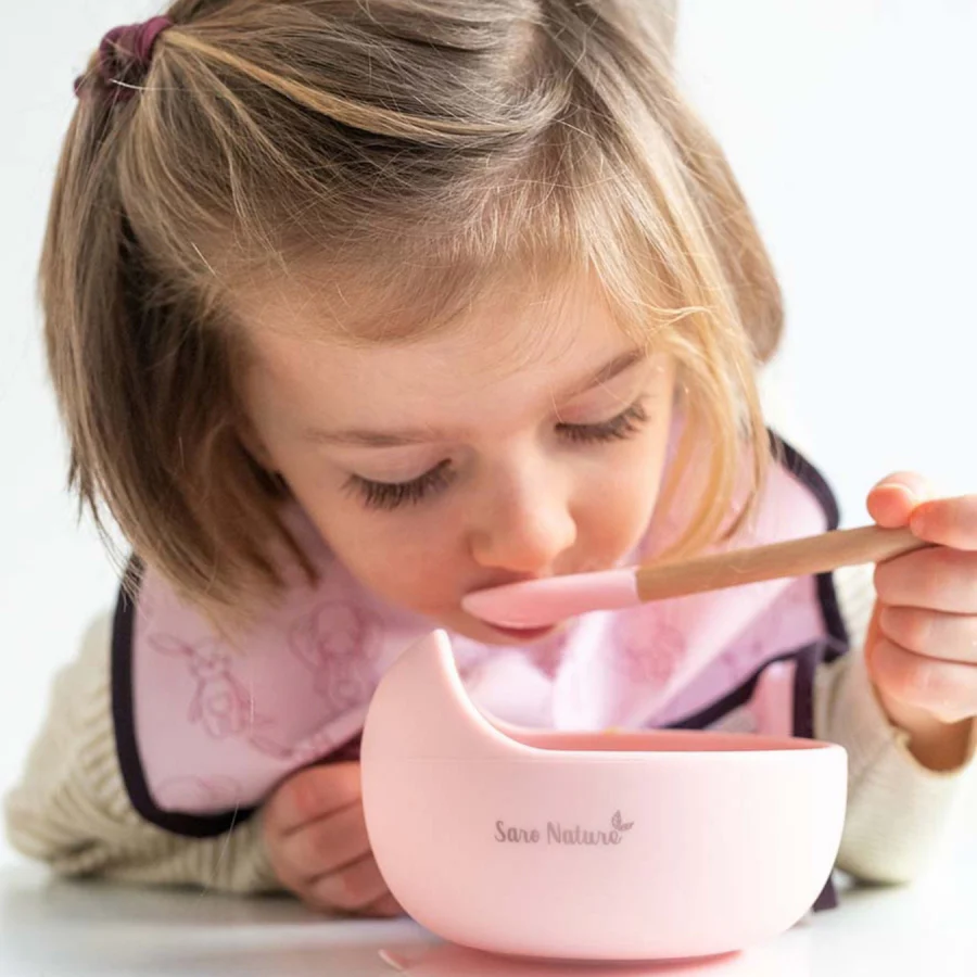 Bol anti-alunecare din silicon alimentar și linguriță, set de 2 piese pentru diversificare, Babyblue [12]