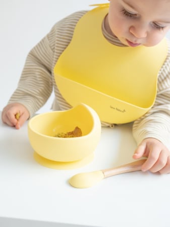 Bol anti-alunecare din silicon alimentar și linguriță, set de 2 piese pentru diversificare, Light Rose [10]