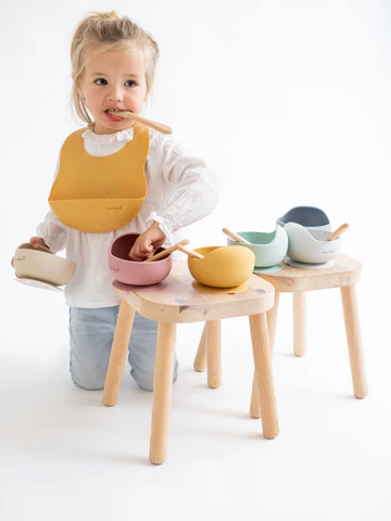 Bol anti-alunecare din silicon alimentar și linguriță, set de 2 piese pentru diversificare, Babyblue [5]