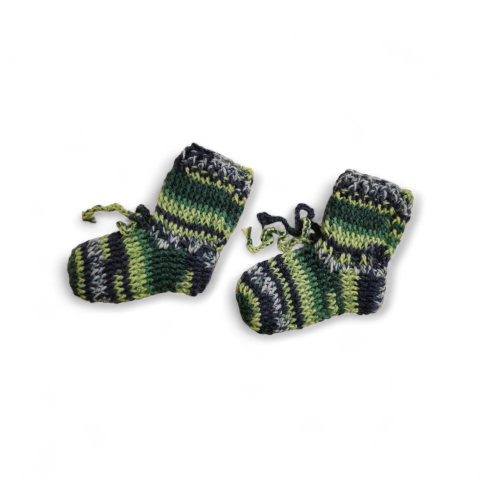 Botosei Handmade - Botoșei Handmade din Lână 3–6 Luni – Verde & Bleumarin, Talpă 10 cm