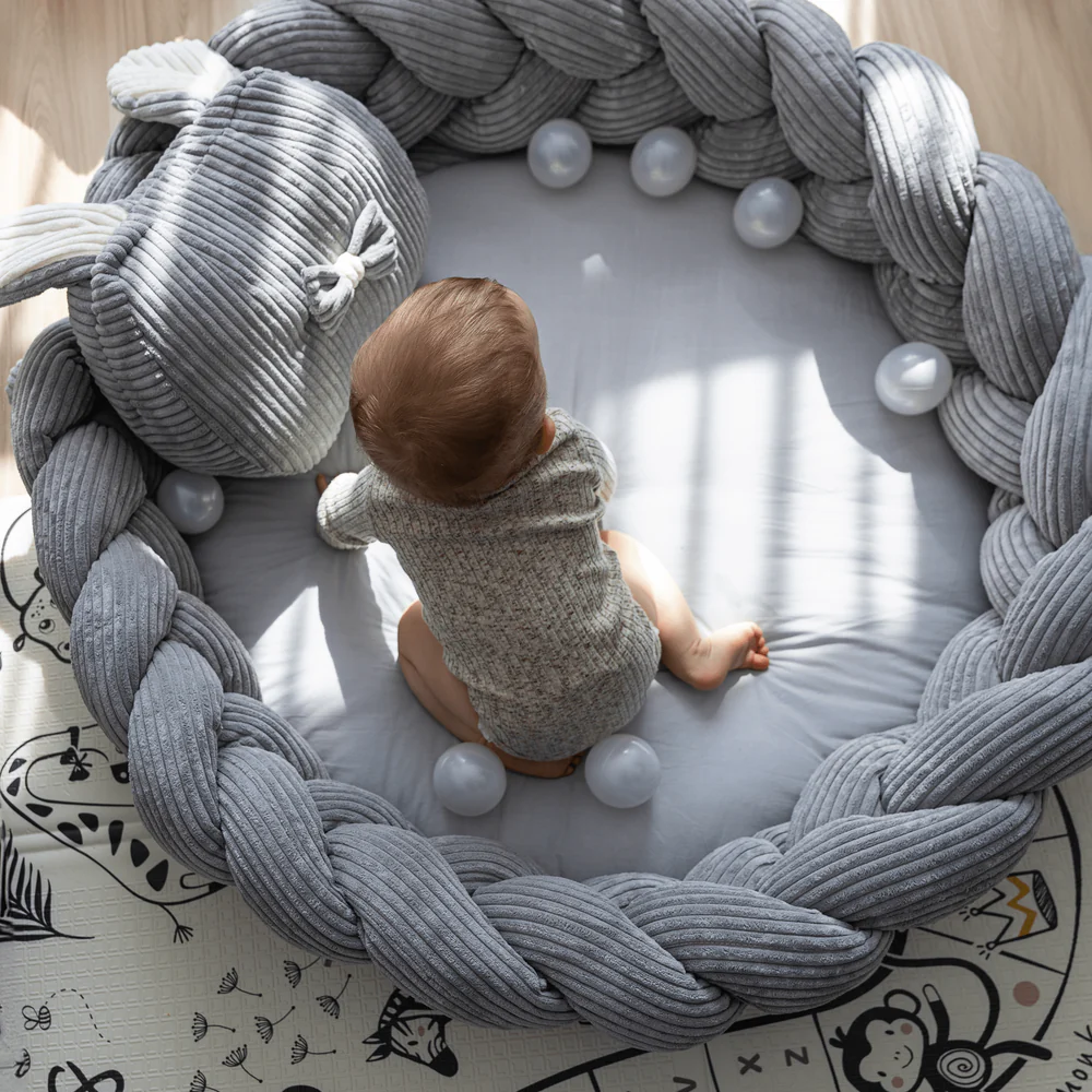 Bumper împletit pentru pătuț – MeowBaby® Aesthetic Olive Green, 200 cm [3]