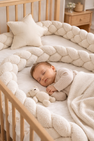 Bumper împletit pentru pătuț – MeowBaby® Bearly Cream 200 cm , 200 cm [1]