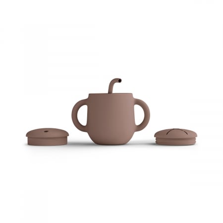 Căni - Cana de antrenament, cu pai flexibil, Din silicon, Fără BPA, BPS, PVC și ftalați  2in1, 250 ml, Rose