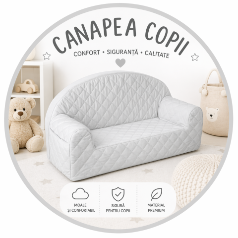 Fotolii - Canapea confortabilă pentru copii, cu buzunare, Gri velvet by Babysteps